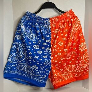 Asylum Men’s Shorts XL Blue Red Mesh Two Tone Streetwear Pockets Bills Colors